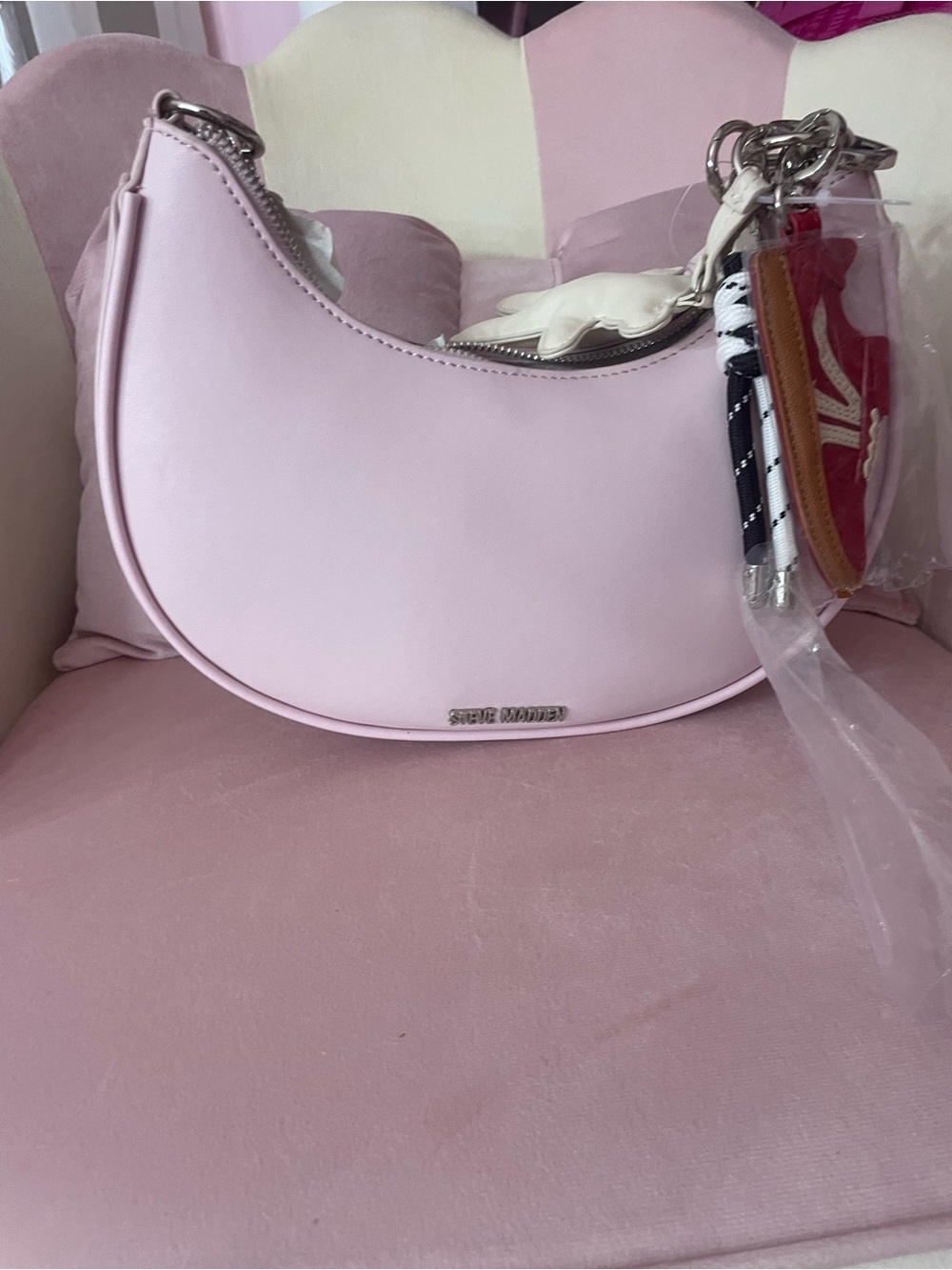 Steve Madden Pastel Pink Crescent Shoulder Bag with Charm